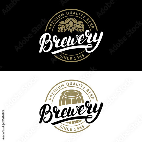 Set of Brewery hand written lettering logo, label, badge template.