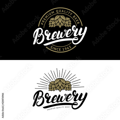 Set of Brewery hand written lettering logo, label, badge.
