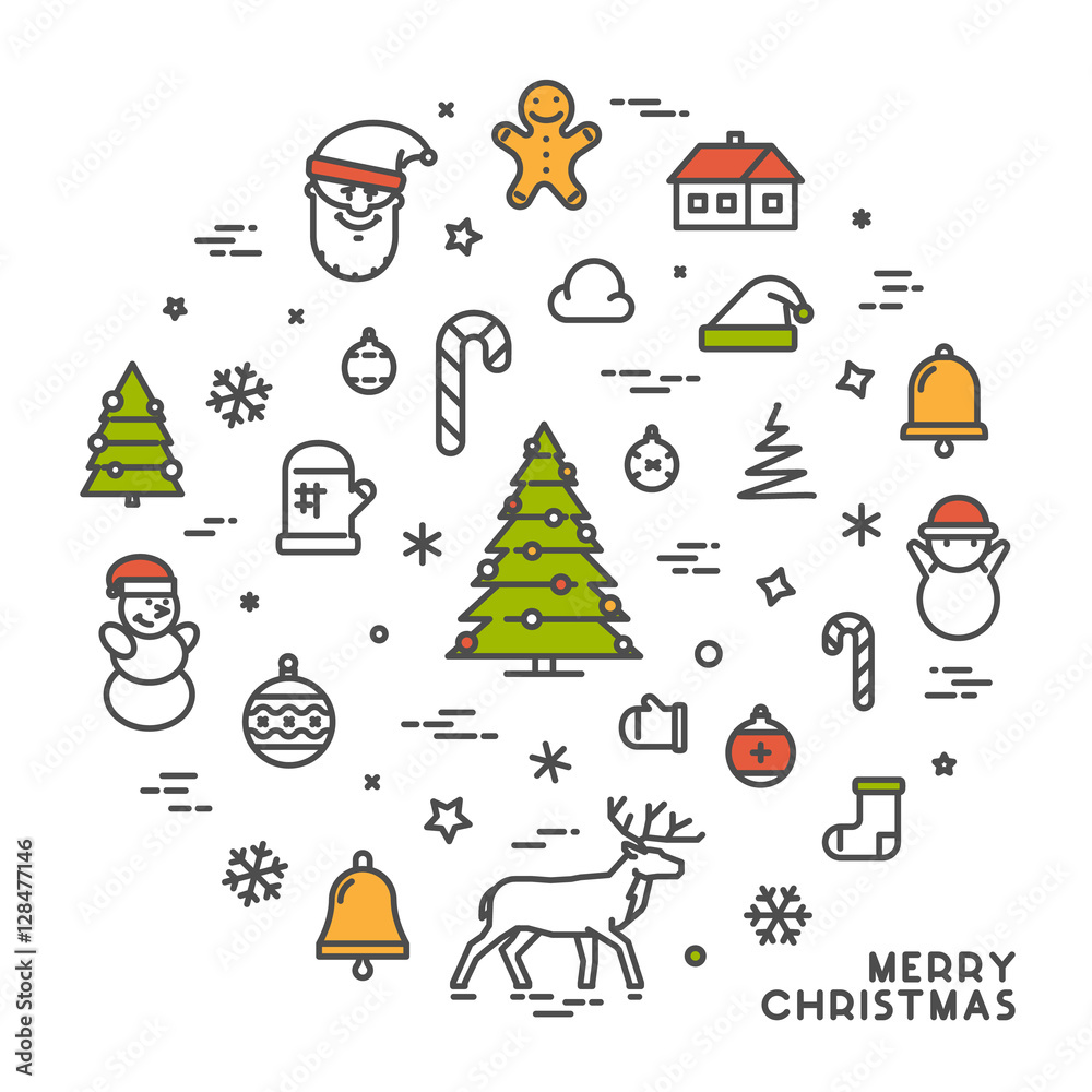 Vector round line concept Merry Christmas