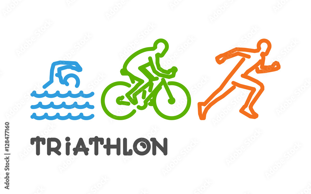 Vector line logo triathlon. Swimming, cycling and running. Vector line logo triathlon. Swimming, cycling and running.