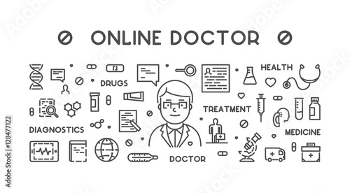 Vector line web concept online doctor