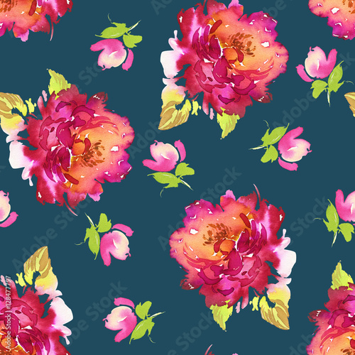 Wallpaper Mural Seamless pattern with flowers watercolor Torontodigital.ca