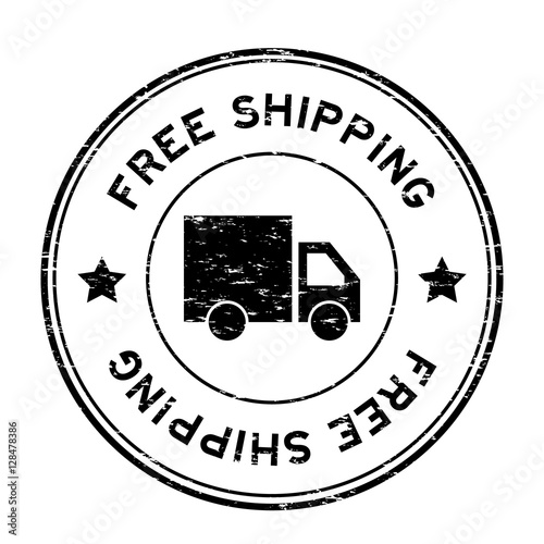Grunge black free shipping with truck icon round rubber stamp