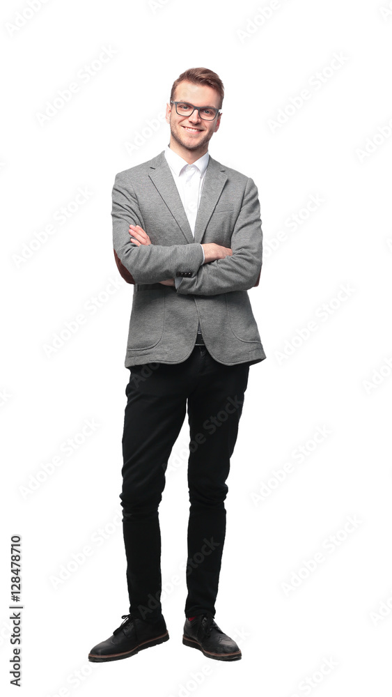 full body picture of a business man with arms crossed on white background full body picture of a business man with arms crossed on white background