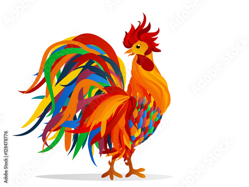 Rooster. Vector. Colorful rainbow. Symbol 2017. Isolated Cockerel