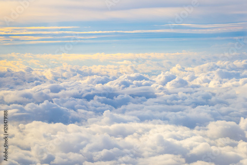 Aerial View, Flying Above the Beautiful Clouds in the Sky, Horizontal View