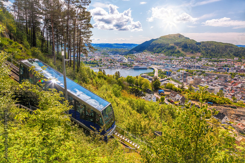 View of Bergen city with lift in Norway