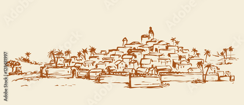 City in a desert. Vector drawing