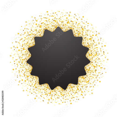 Blank black star-shaped card with gold glitter on white background