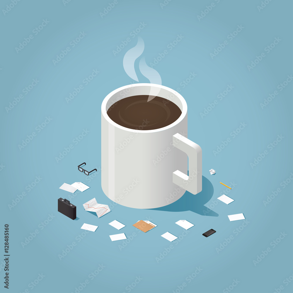 Set big and small cup of coffee with handle Vector Image