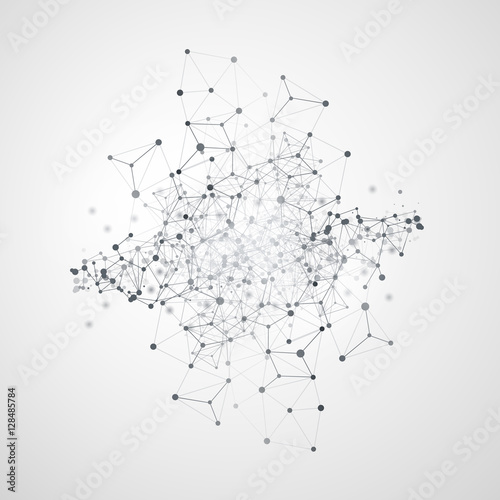Abstract Cloud Computing and Global Network Connections Concept Design with Transparent Geometric Mesh, Wireframe - Illustration in Editable Vector Format
