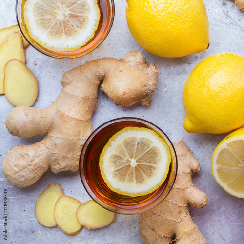 Ginger tea in a glass for flu cold winter days