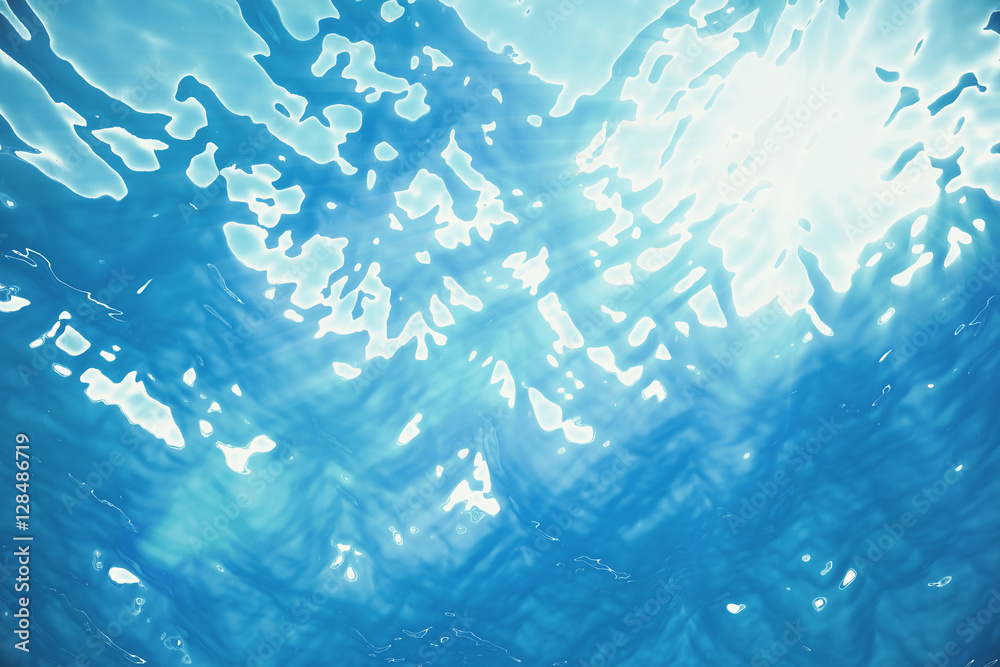3d rendering blue surface underwater and ripples, with light rays. 3d rendering blue surface underwater and ripples, with light rays.