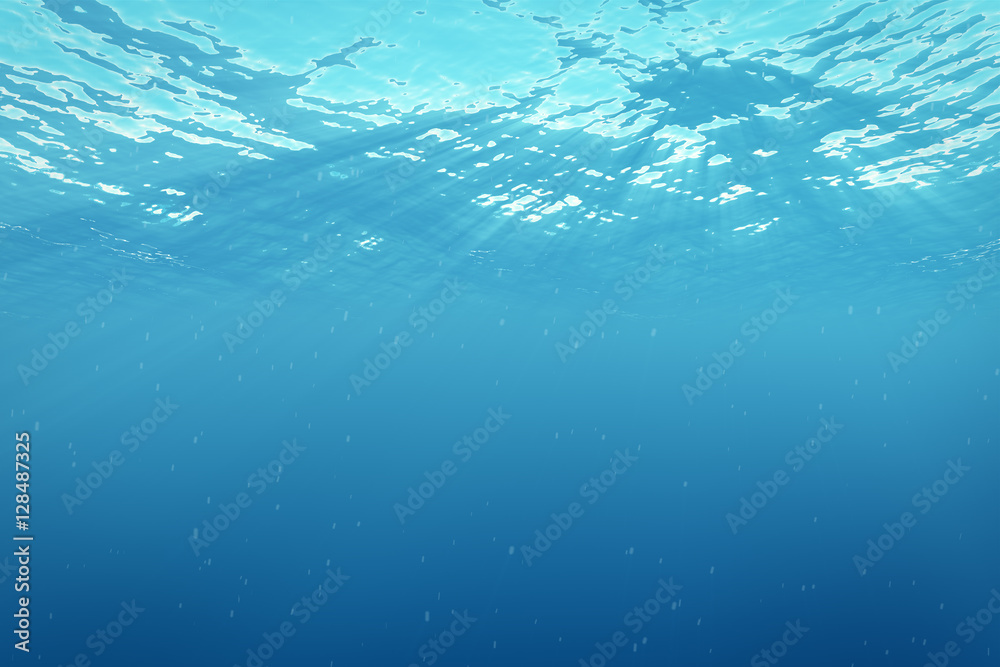 Obraz premium 3d rendering underwater sea, ocean surface with light rays, high resolution