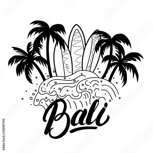 Bali hand lettering surf poster, tee print.