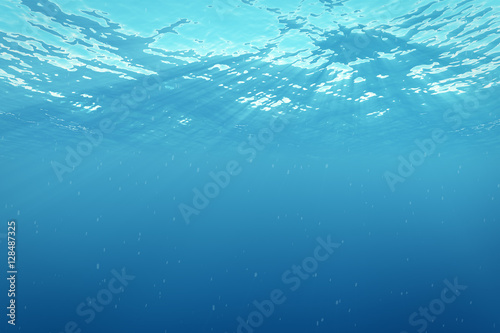 3d rendering underwater sea, ocean surface with light rays, high resolution © rost9