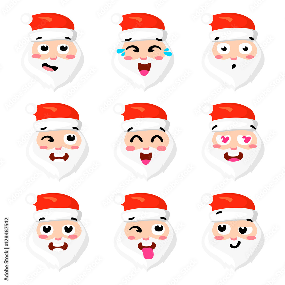 Christmas Set - six emotion faces of santa. Vector cartoon illustration. Santa  Claus expression emoticons face icons cute style. Vector clip art Eps 10.  Stock Vector | Adobe Stock