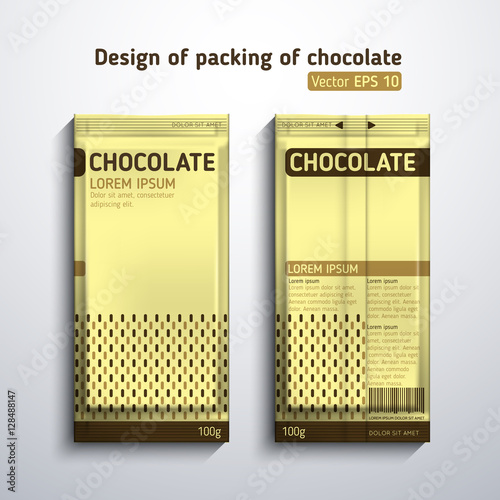 Vector illustration of packaging of chocolate. Template of design of yellow color.