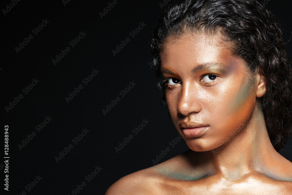 Closeup of beautiful african american young woman with stylish makeup Closeup of beautiful african american young woman with stylish makeup