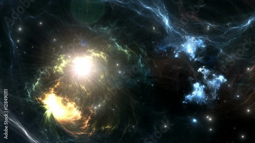 Space flight through nebula. Space travel. Space animation background with nebula, many stars for different projects