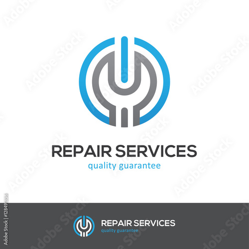 Repair services logo with wrench and power button