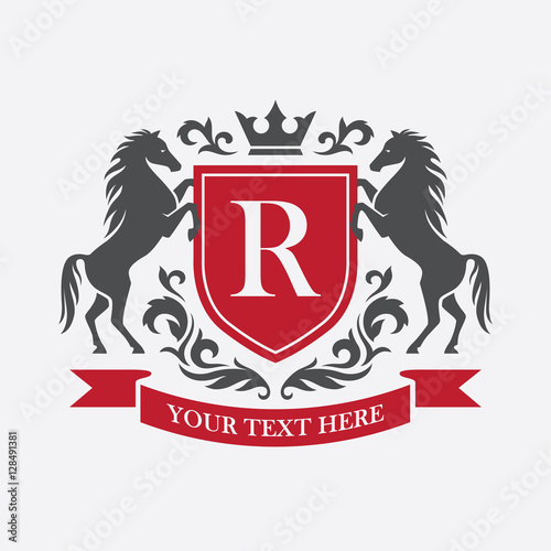Retro crest with red shield and two horses