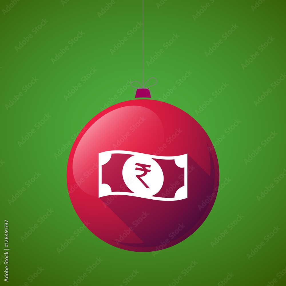 Obraz premium Long shadow christmas ball with a rupee bank note icon