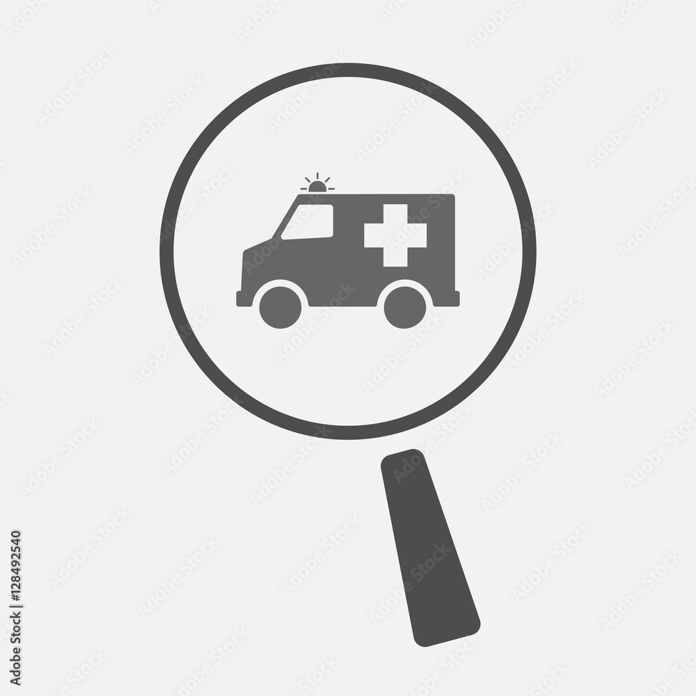 Isolated magnifier with an ambulance icon Isolated magnifier with an ambulance icon