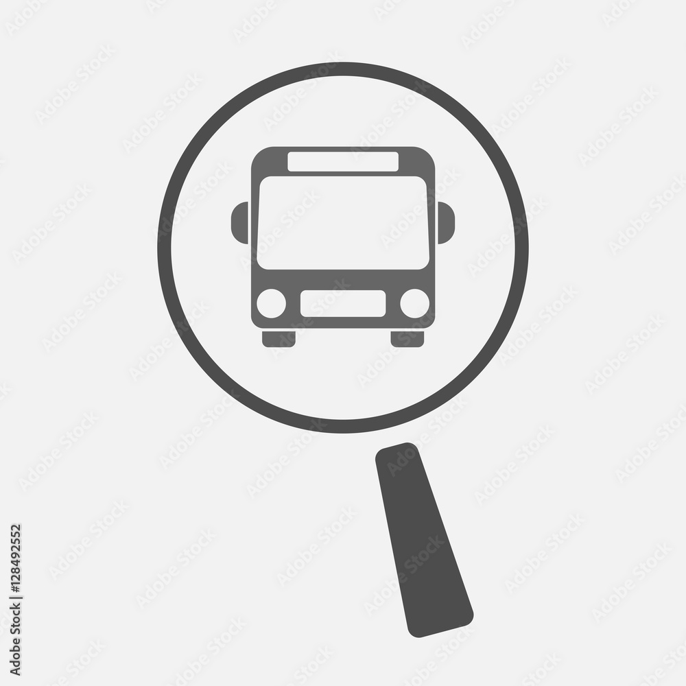 Isolated magnifier with a bus icon Isolated magnifier with a bus icon
