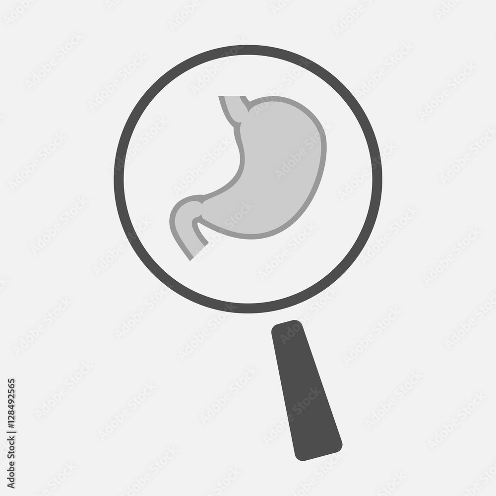 Isolated magnifier with a healthy human stomach icon Isolated magnifier with a healthy human stomach icon
