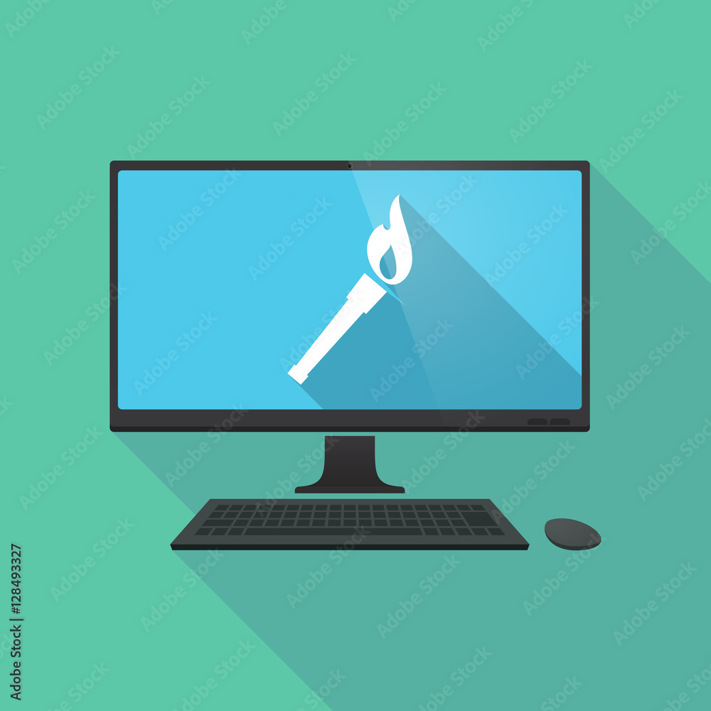 Long shadow pc with a torch icon Long shadow pc with a torch icon