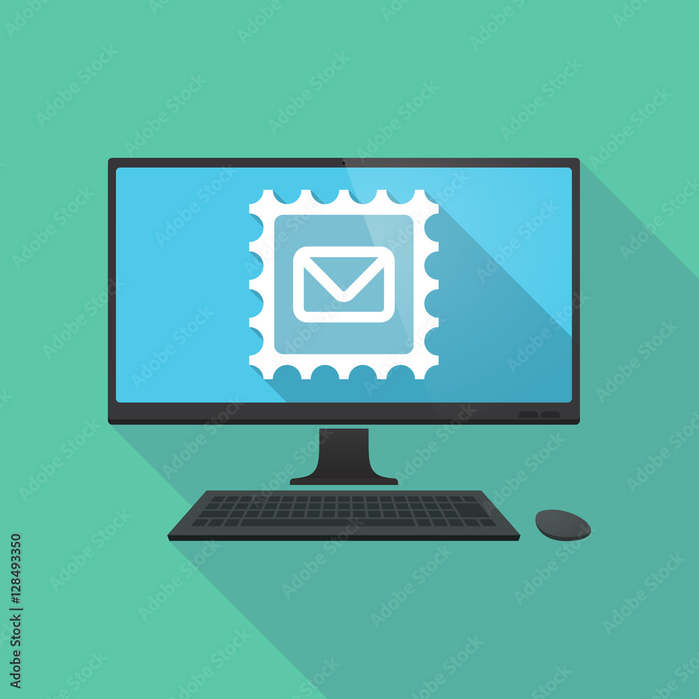 Long shadow pc with a mail stamp sign Long shadow pc with a mail stamp sign