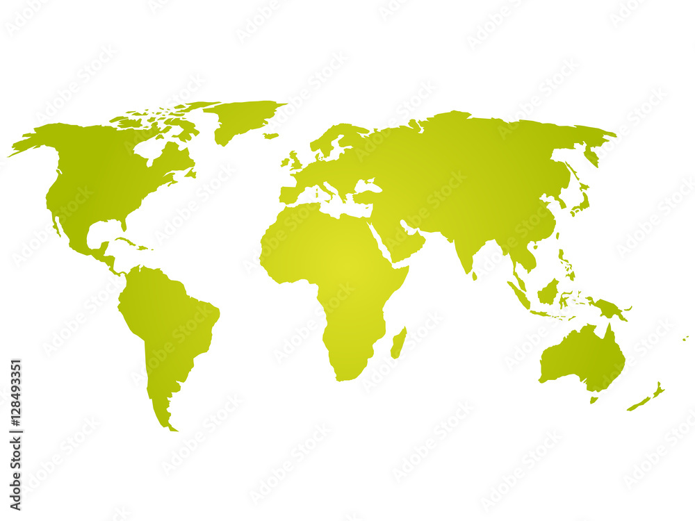 Map of World. Green silhouette vector illustration with gradient on white background. Simple flat vector illustration.