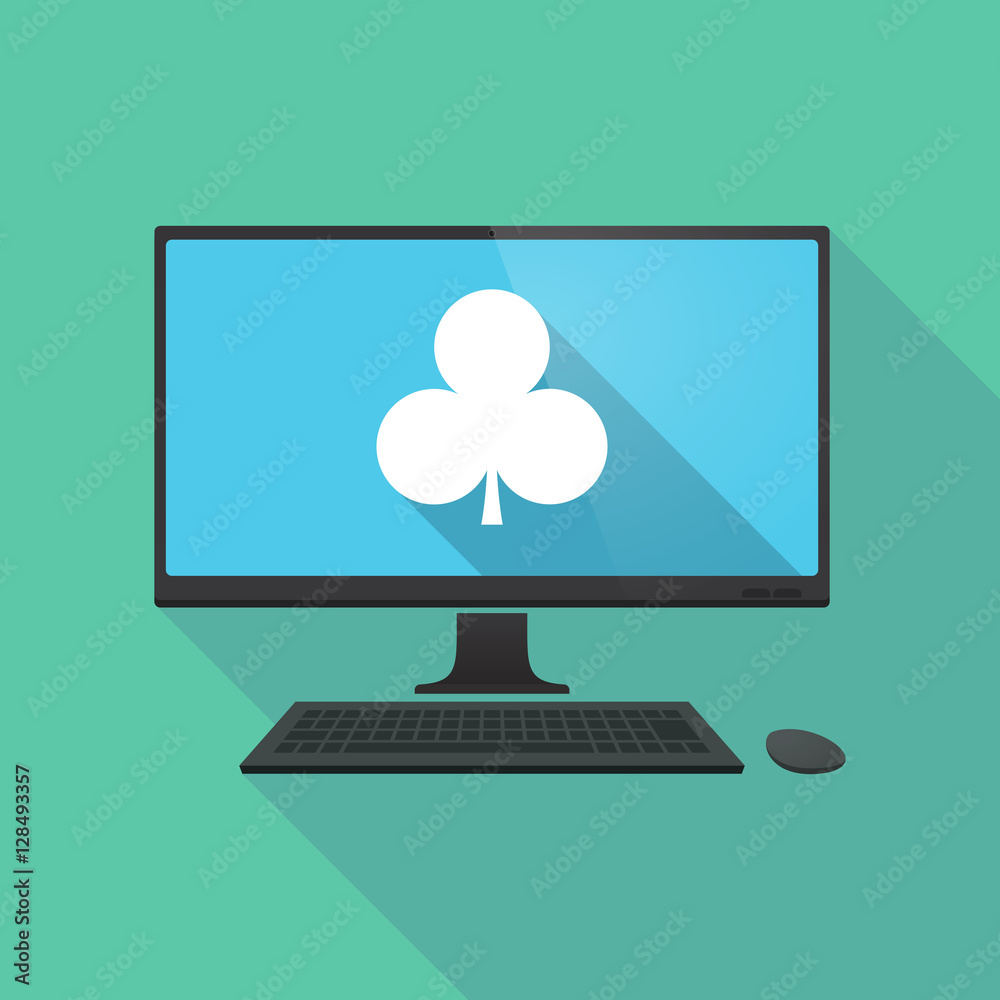 Long shadow pc with the Club poker playing card sign Long shadow pc with the Club poker playing card sign