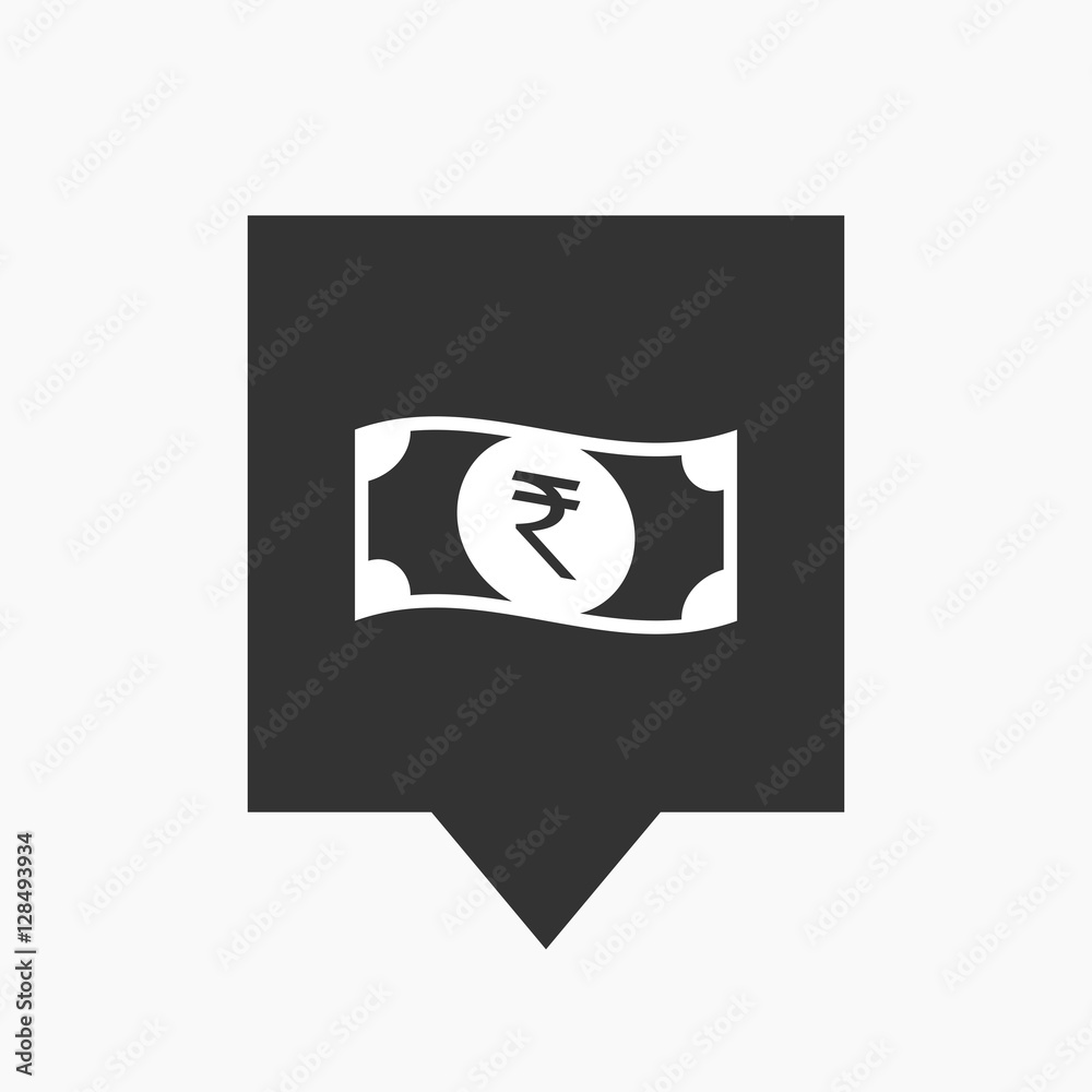 Isolated tooltip with a rupee bank note icon Isolated tooltip with a rupee bank note icon