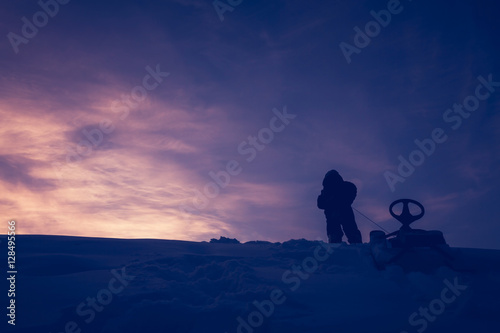 snow child kid boy sled sledge winter fun activity