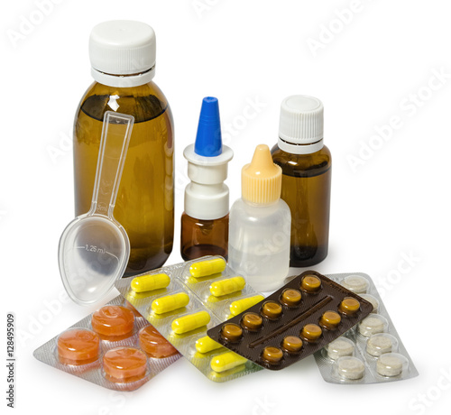 set of medicines for the treatment of various ailments and symptoms. Isolated on