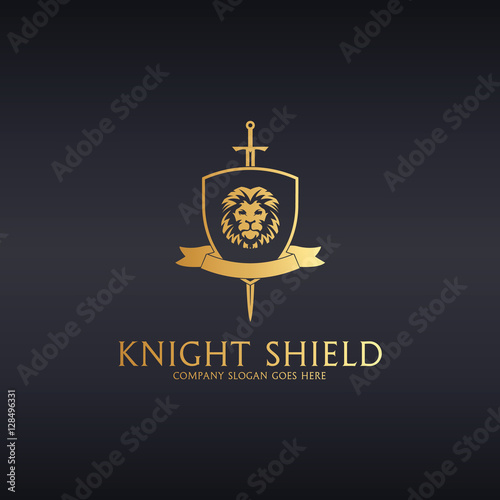 Knight shield. Lion coat of arms logo