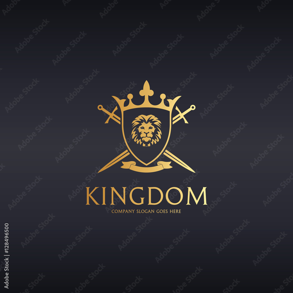 Kingdom logo. Knight logotype. Lion illustration 