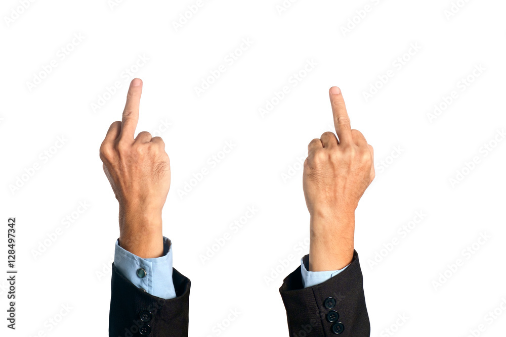 Middle finger / Hand of businessman show middle finger on white background. Middle finger / Hand of businessman show middle finger on white background.