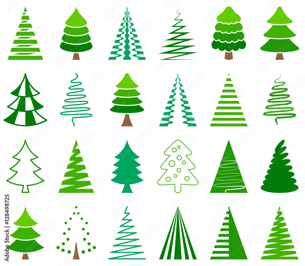 Green vector abstract christmas tree icons