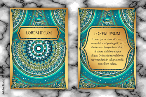 Invitation card design template. Vintage decorative elements with mandala, delicate floral pattern.