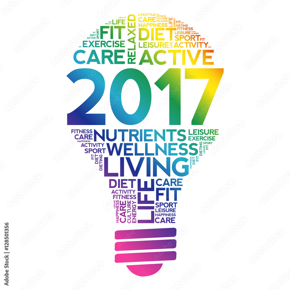 2017 health goals bulb word cloud, health concept background 2017 health goals bulb word cloud, health concept background