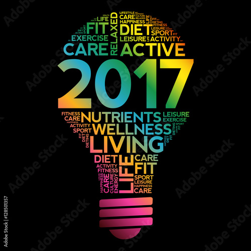 2017 health goals bulb word cloud, health concept background