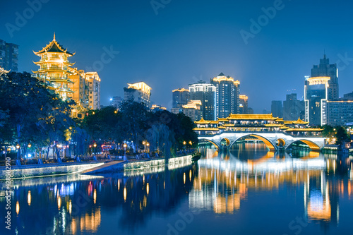 Vászonkép Night view of Anshun Bridge  in Chengdu, Sichuan, China