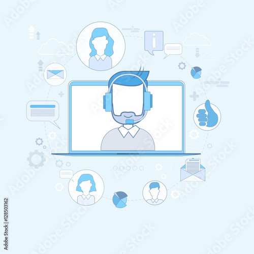 Support Concept Business People Group Technical Team Online Chat Vector Illustration