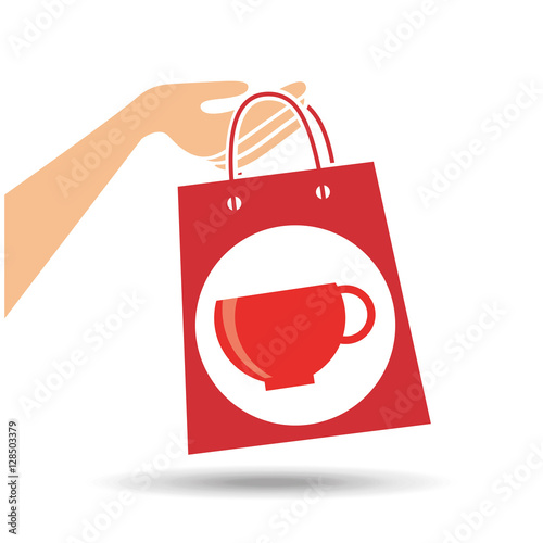 hand holds bag gift cup coffee design vector illustration eps 10