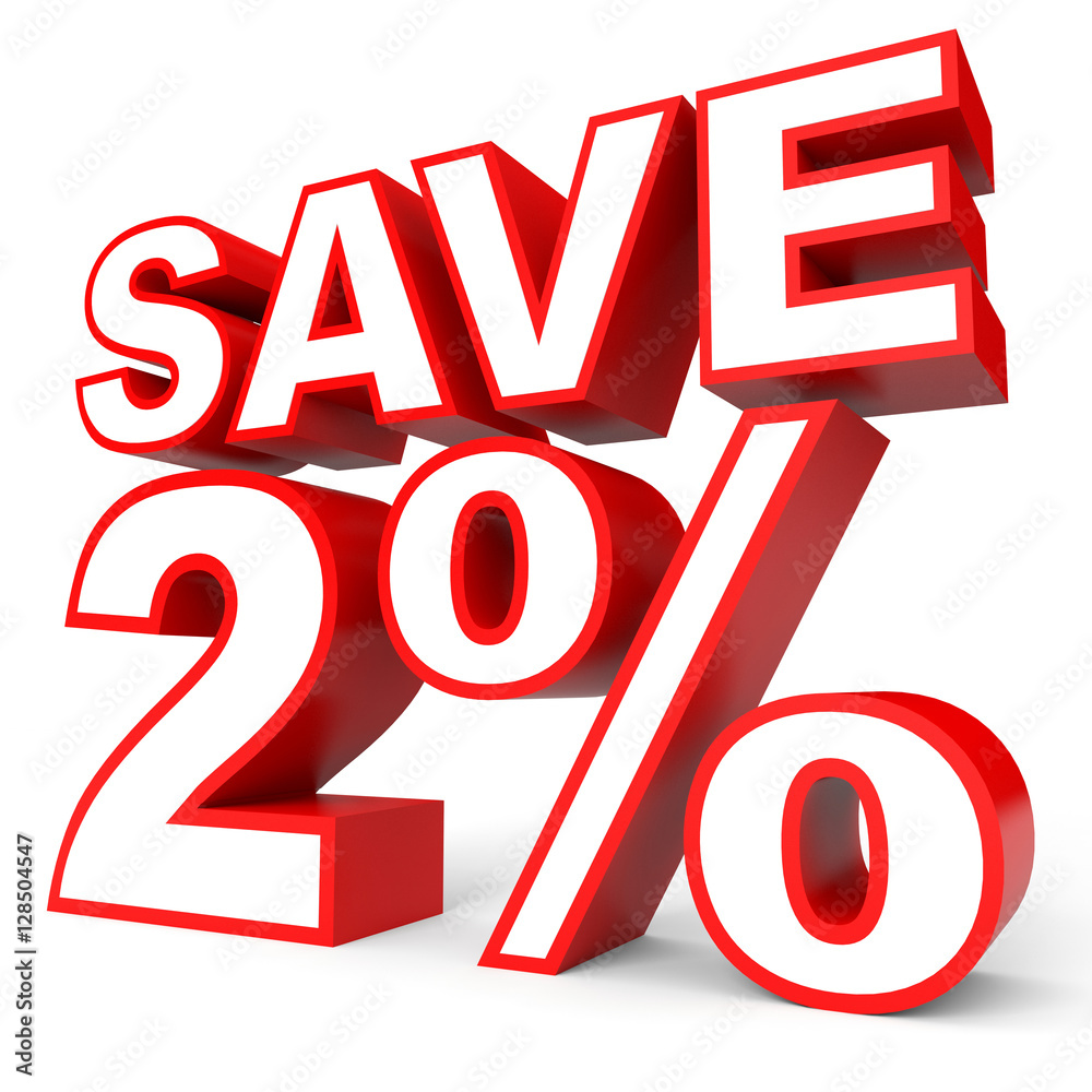 Discount 2 percent off. 3D illustration on white background. Discount 2 percent off. 3D illustration on white background.