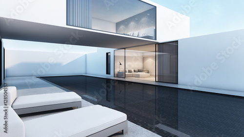 House with pool design modern - 3D render © methajam