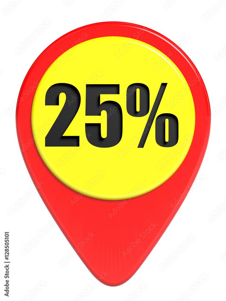 Discount 25 percent off. 3D illustration on white background.